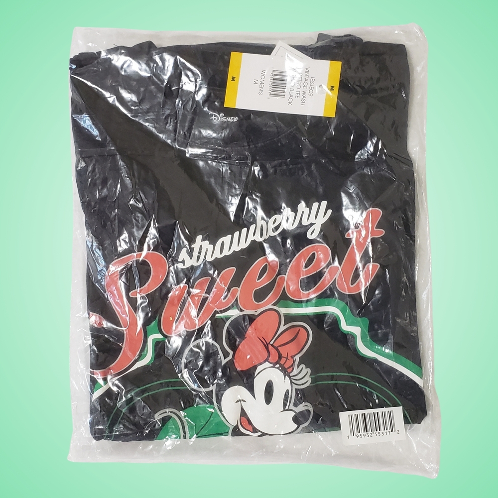 Disney Minnie Mouse T-shirt Strawberry Medium Vintage Wash Washed Black Retro 🍓